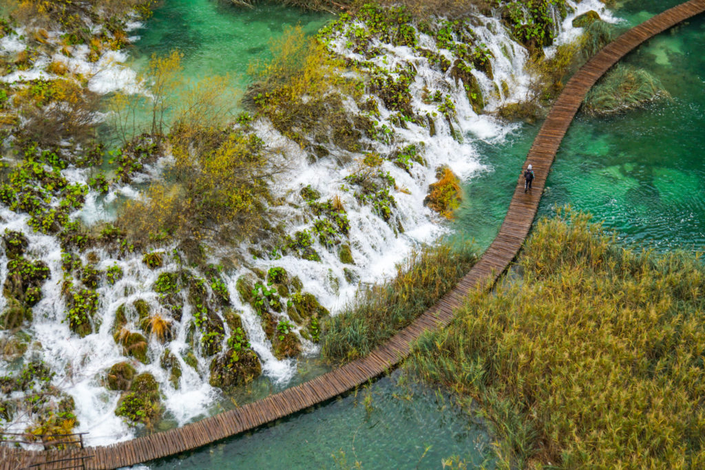 Walking trail over the lakes in Plitvice Lakes National Park, Croatia's most famous national park