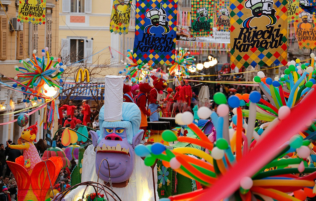 Rijeka, Croatia's carnival celebrations, known locally as Riječki Karneval; photo by Valter Stojsic. Tasteful Croatian Journeys' recommendation for where to visit in February. 
