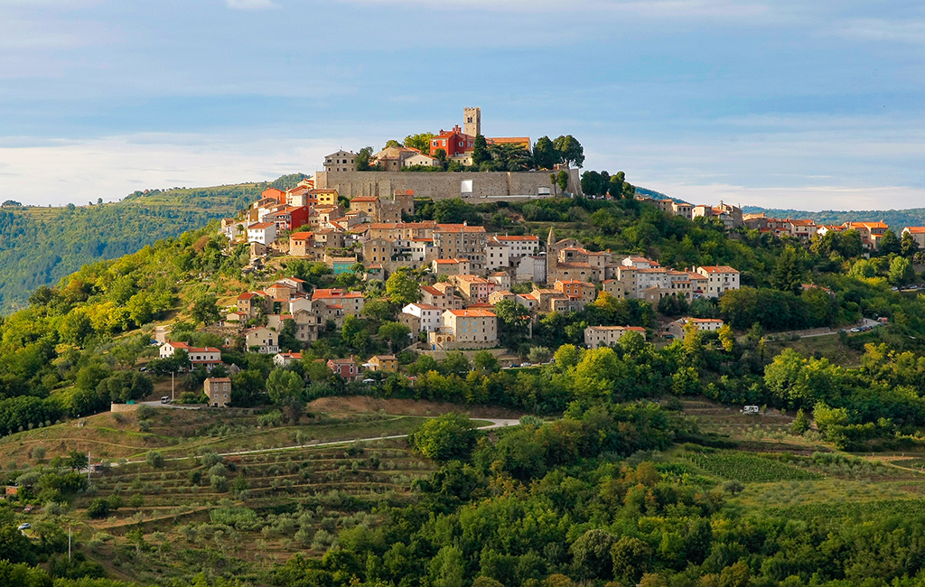 The hilltop town of Motovun in Istria, Croatia's green interior. The best time to travel to Istria is October when white truffles are in season, according to Tasteful Croatian Journeys
