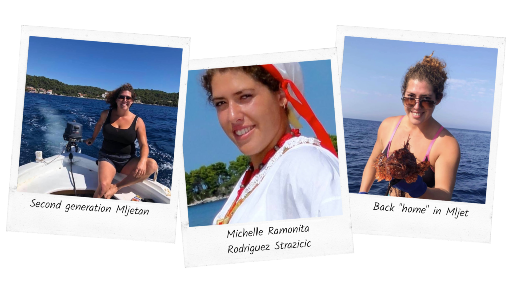 Three polaroid images of Michelle Ramonita Rodriguez Stražičić following in her mother’s footsteps, promoting the island of Mljet and making an impact working in the tourism industry